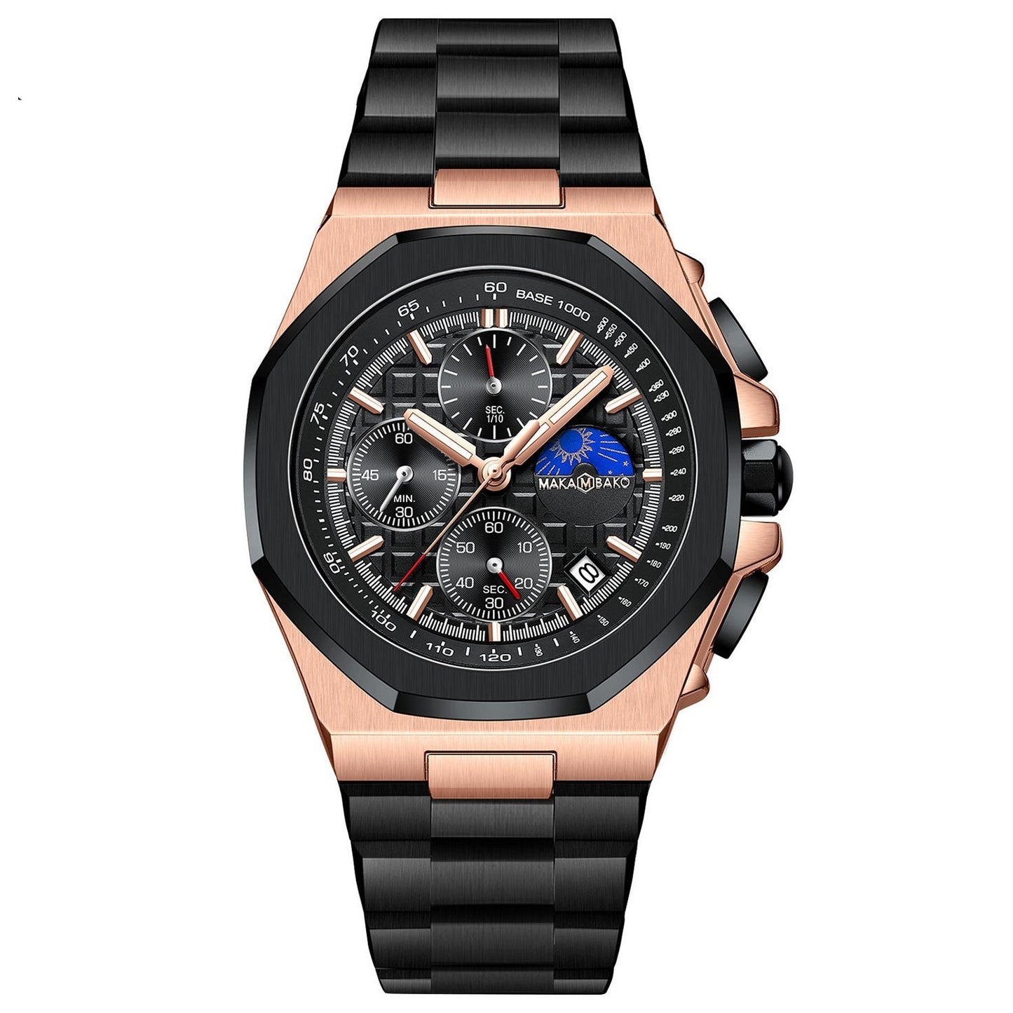 Montre multifonction étanche Sun Moon Star pour homme