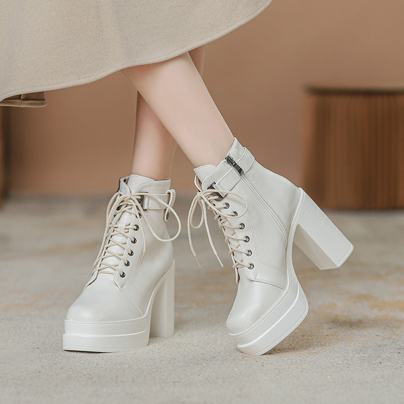 Fashion Short Boots Waterproof Platform Thick Heel High Heels