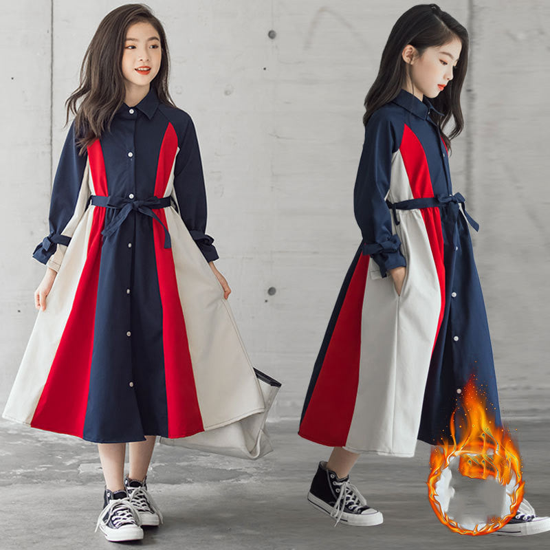 Korean Version Of The Big Kids Girls Multi-color Stitching Fashion A-line Skirt