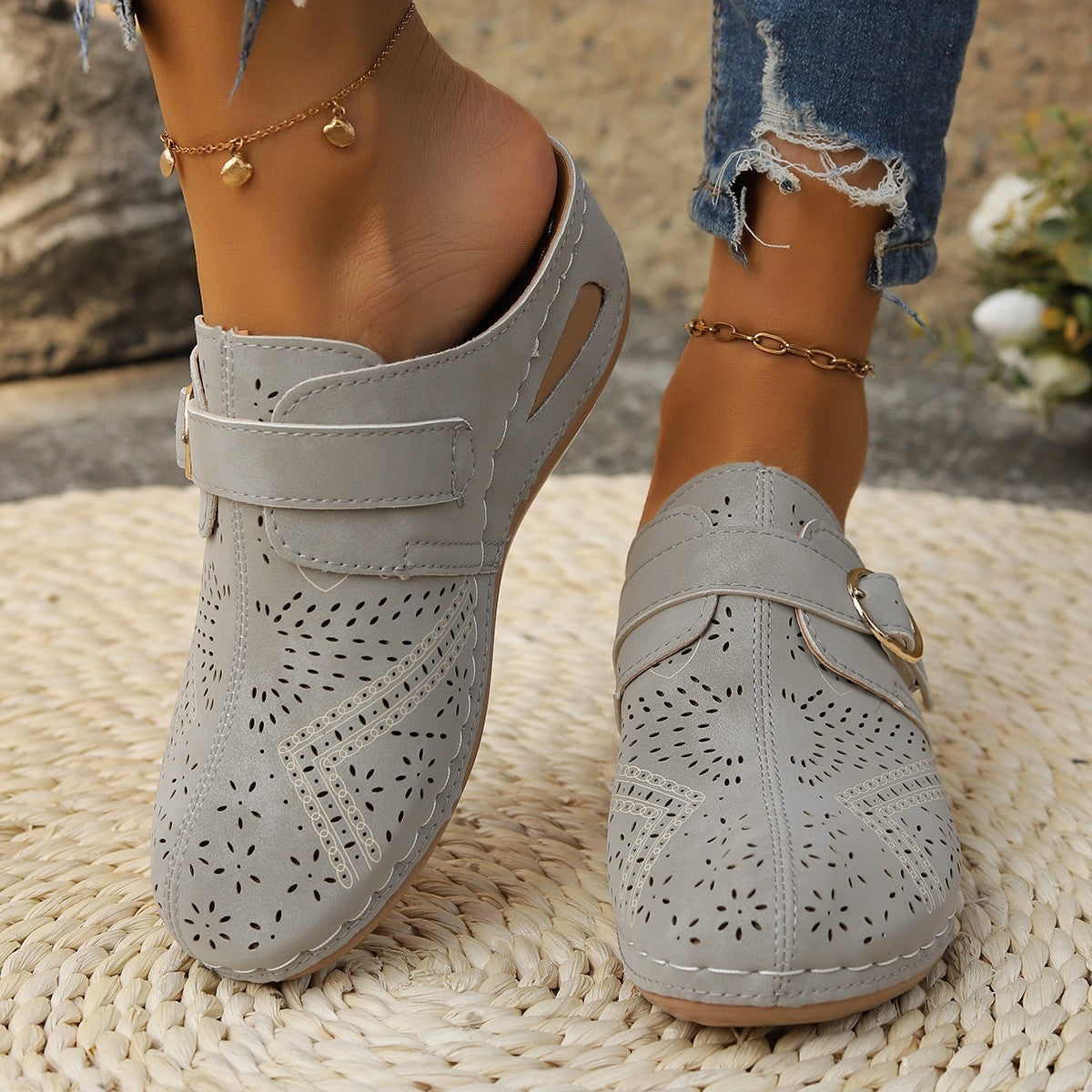 Lace-up Wedge European And American Style Plus Size Hollow-out Slippers