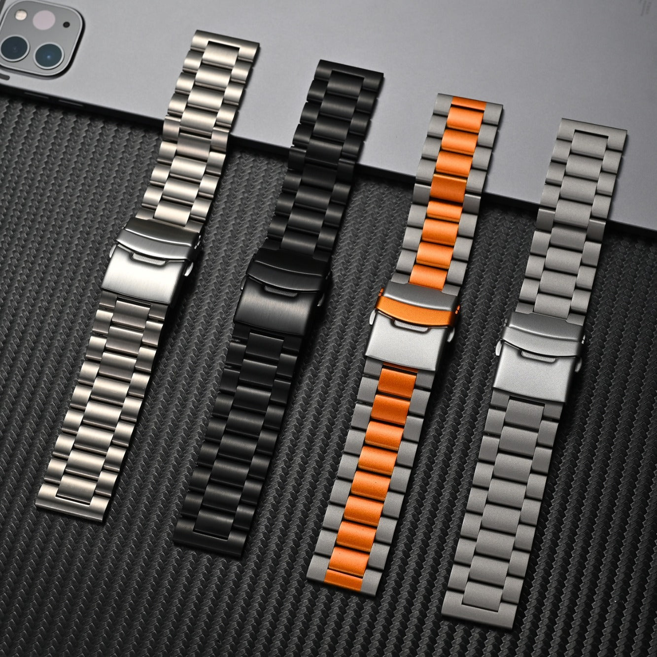 Pure Titanium Metal Three Beads Safety Buckle Watchband