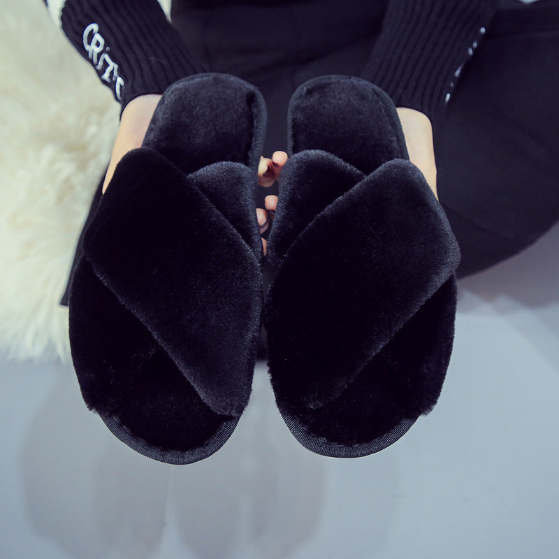 Low Heel Flat Simple Warm Comfortable Plush Slippers Home Floor Slippers