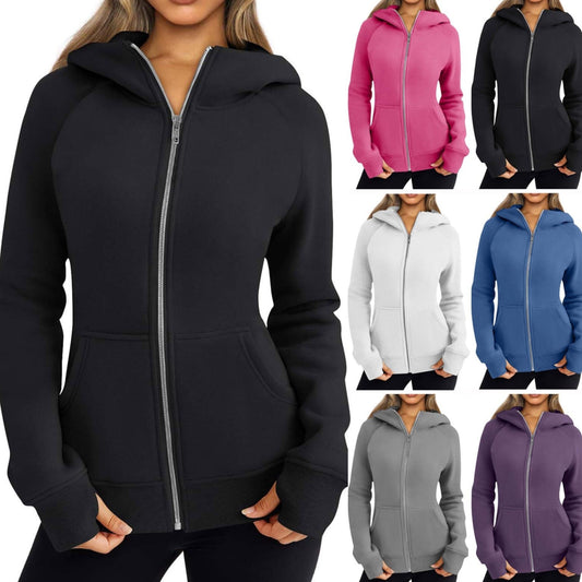 Hooded Zipper Fleece-lined Sports Sweater