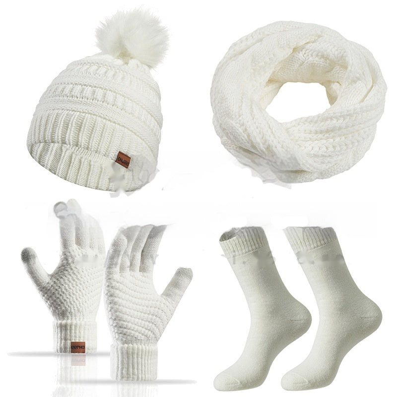 Winter Female Cap Scarf Gloves And Socks Four-piece Set