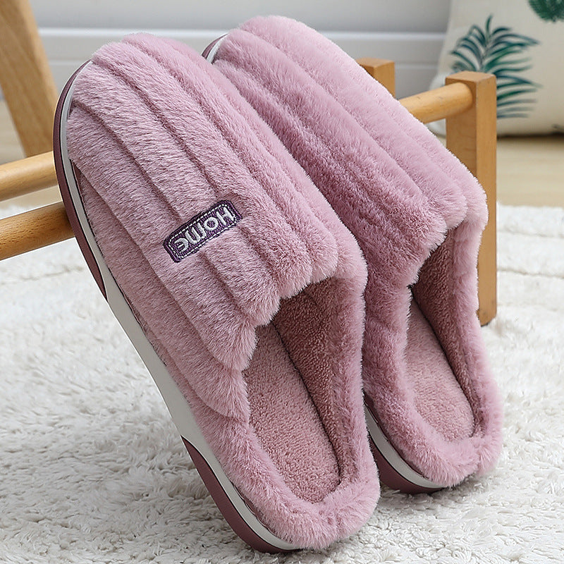 Home Cotton Slippers Women's Winter Plus Size Striped Plush Indoor