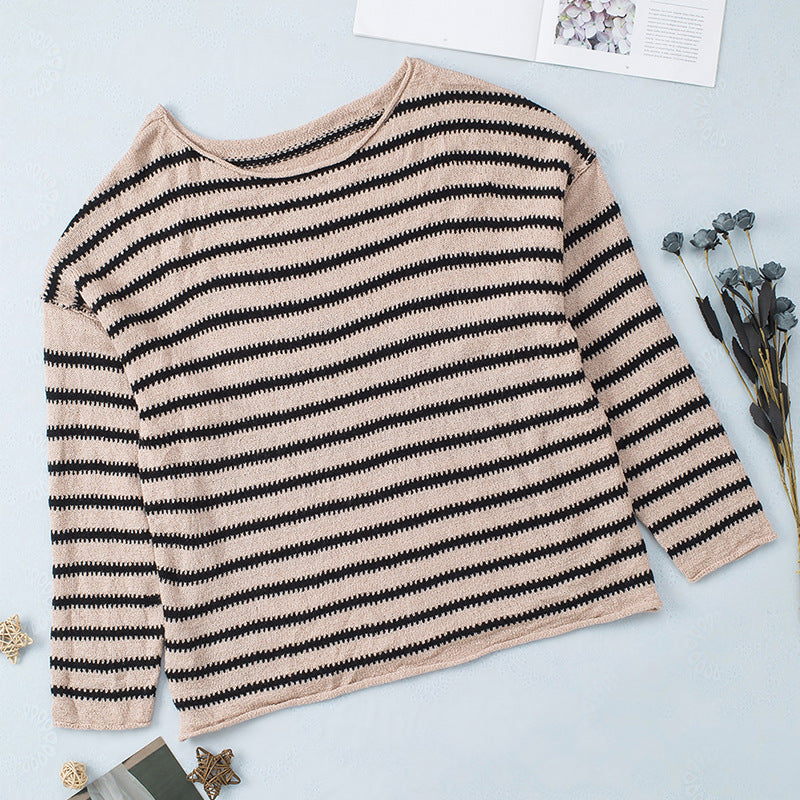 Loose And Lazy Style Contrast Color Knitted Sweater Women