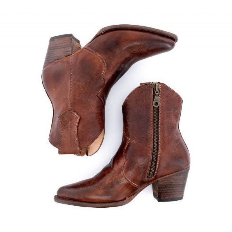 High Heel All-matching Chunky Heel Short Boots