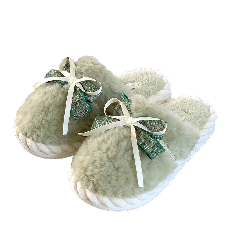 Bow Cotton Warm Non-slip Platform Slippers