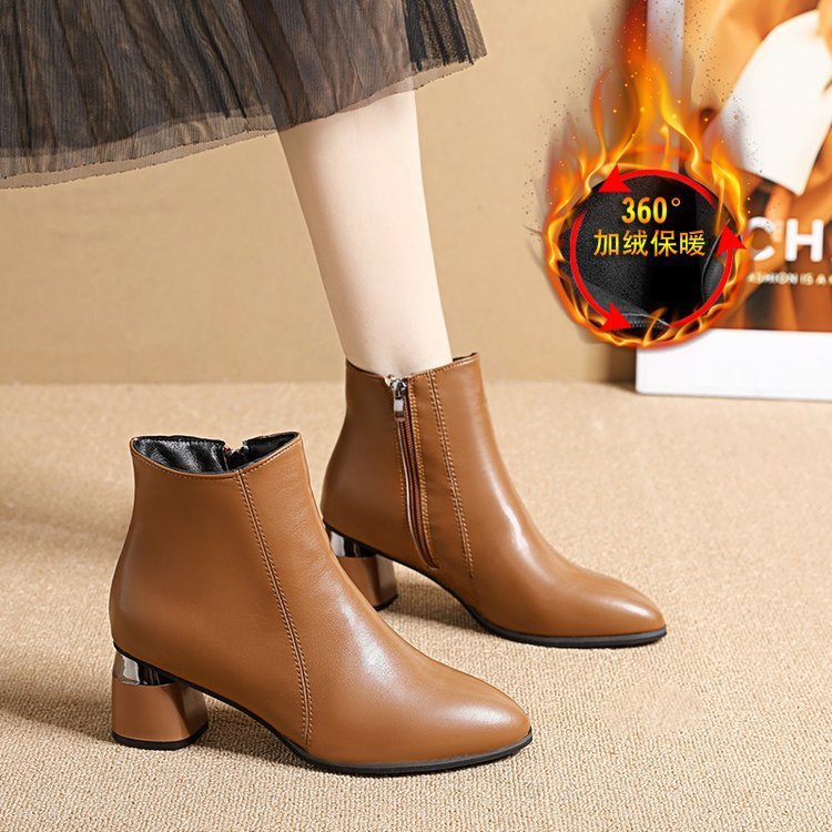 Autumn And Winter Short Boots Female Chunky Heel Soft Leather