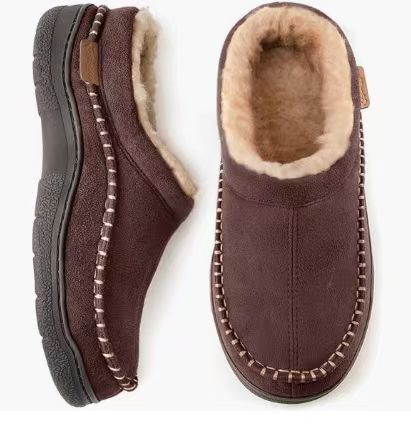 Men's Cotton Autumn And Winter Interior Home Non-slip Warm Fleece-lined Suede Slippers