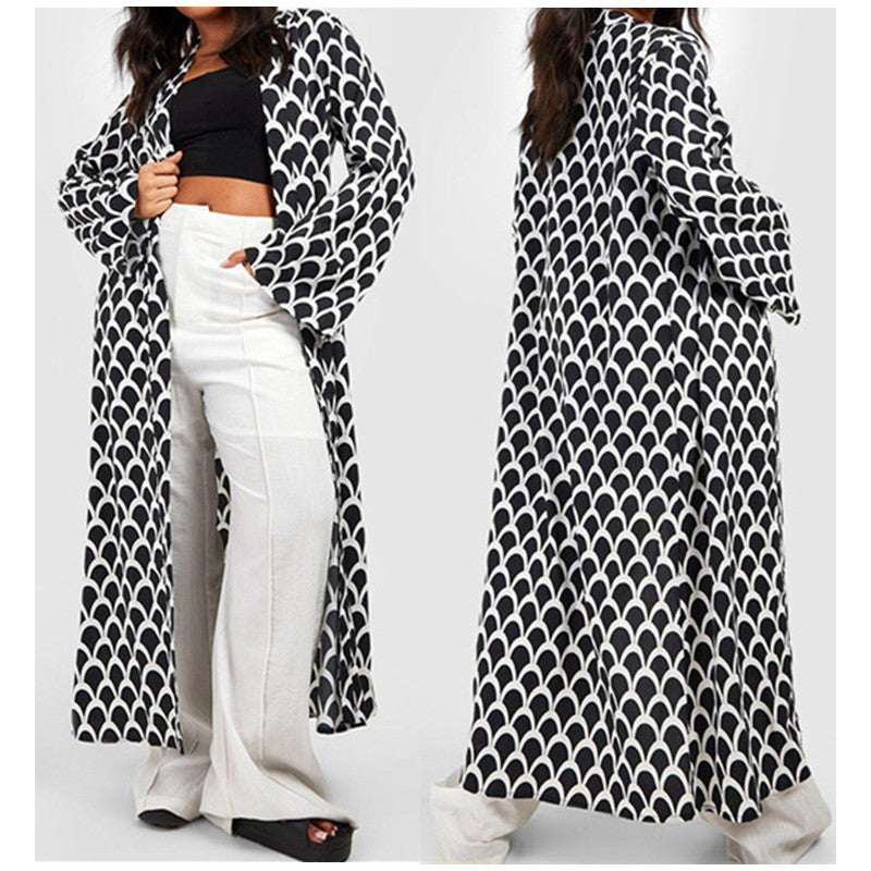 Geometric Pattern Printed Long Coat Pajamas Haori Cape Cardigan