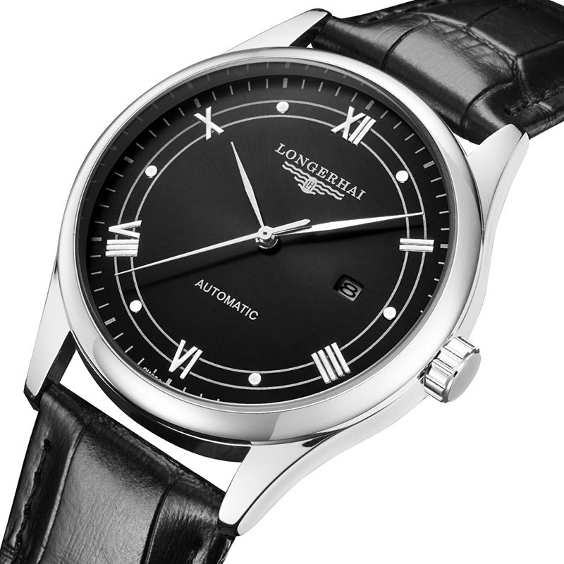 Montre à quartz noire et blanche avec ceinture en cuir pour homme