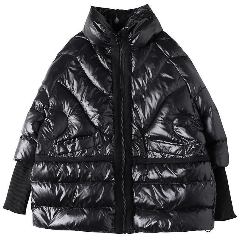 White Duck Down Artistic Stand-up Collar O-type Plus Size Women's Down Jacket Wool Stitching Design Style