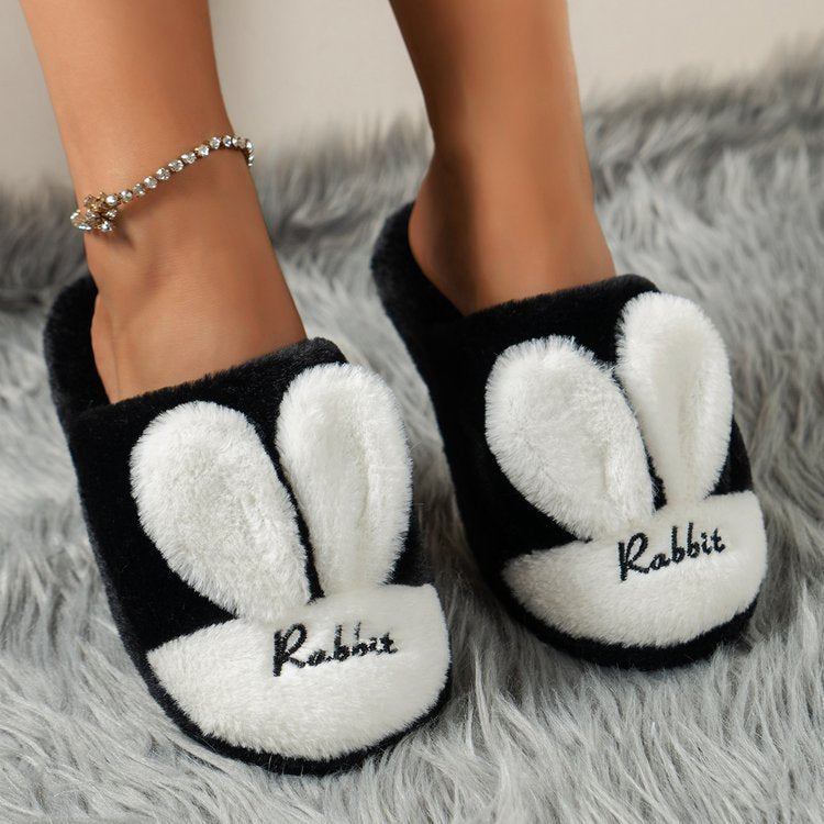 Autumn And Winter Flat Bottom Interior Home Korean Warm Comfortable Fur Cotton Slippers