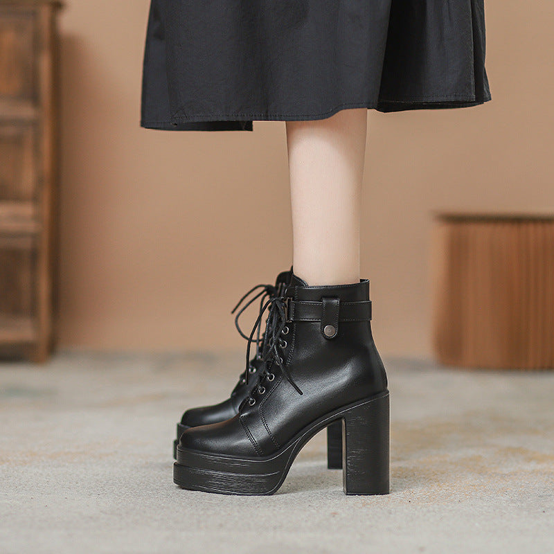 Fashion Short Boots Waterproof Platform Thick Heel High Heels