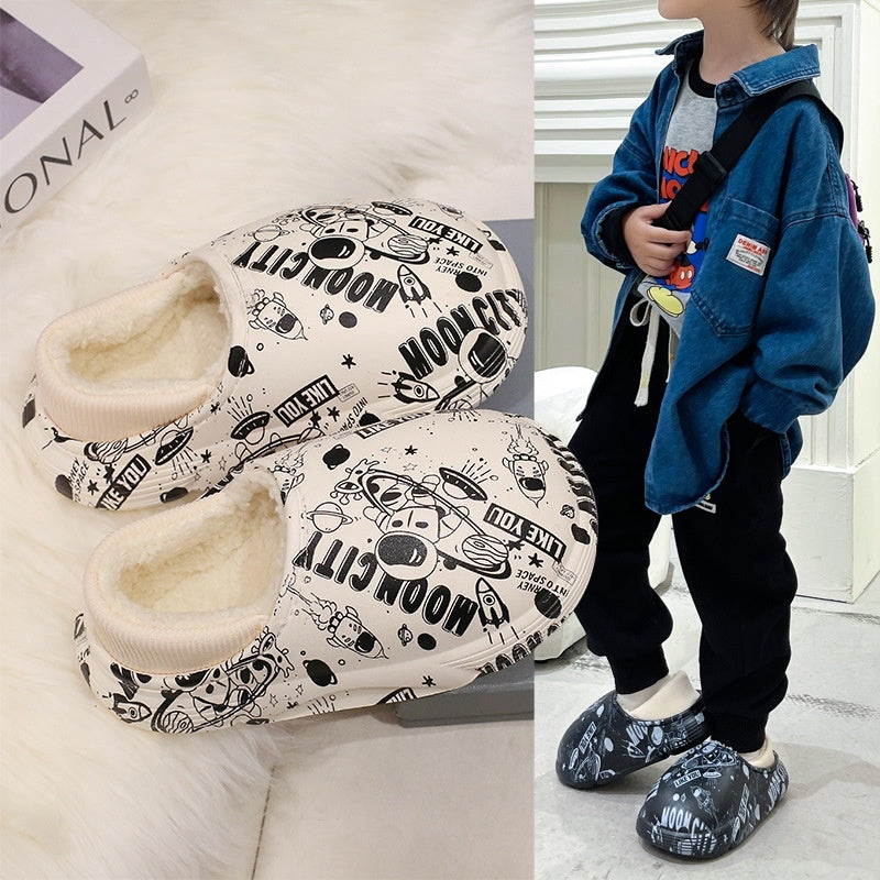 Winter New Children's Cotton Slippers Home Indoor Waterproof Velvet Warm