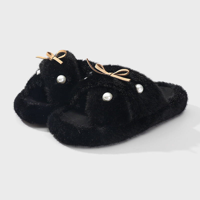 Simple Fashion Fur Hyoma Warm Non-slip Cotton Slippers