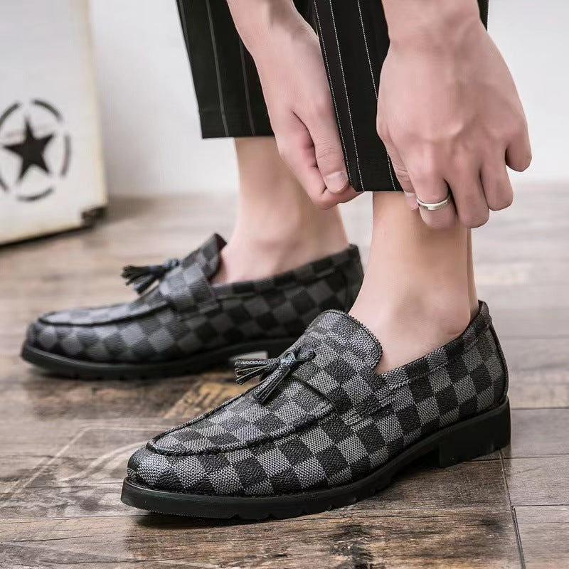 Men's Plaid Leather Shoes Korean Casual Shoes