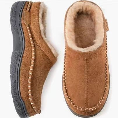 Men's Cotton Autumn And Winter Interior Home Non-slip Warm Fleece-lined Suede Slippers