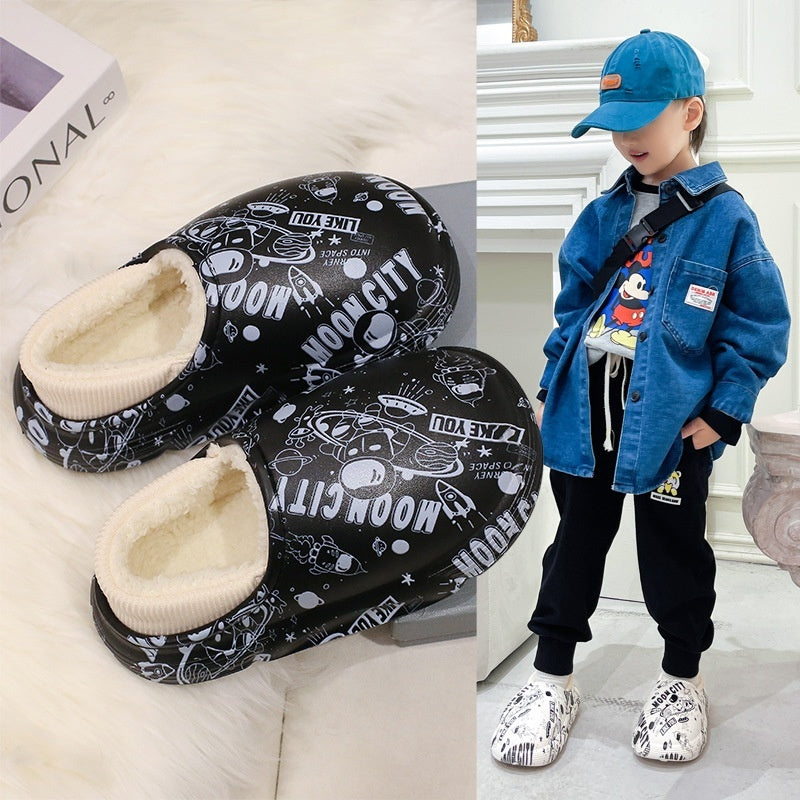 Winter New Children's Cotton Slippers Home Indoor Waterproof Velvet Warm