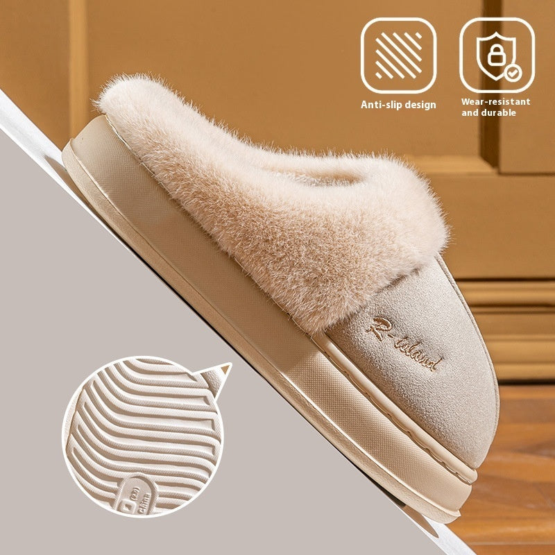 New Winter Cosy Warm Couple Style Concise Fluffy Slippers Women Men Non-slip Soft Slides Indoor Mule Ladies' Home Cotton Shoes