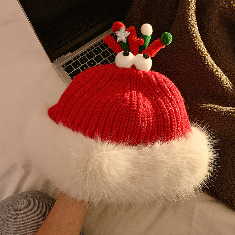 Cute Christmas Antlers Plush Bonnet Children