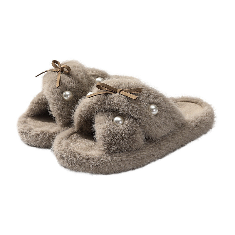 Simple Fashion Fur Hyoma Warm Non-slip Cotton Slippers