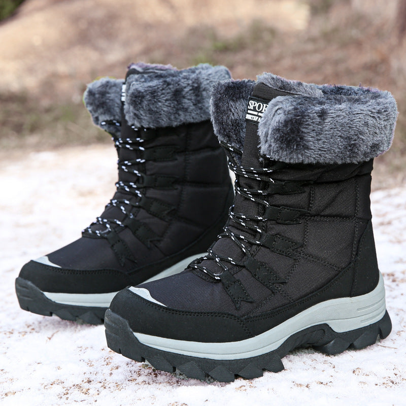 Bottes de neige chaudes en velours et coton, chaussures hautes rembourrées en coton