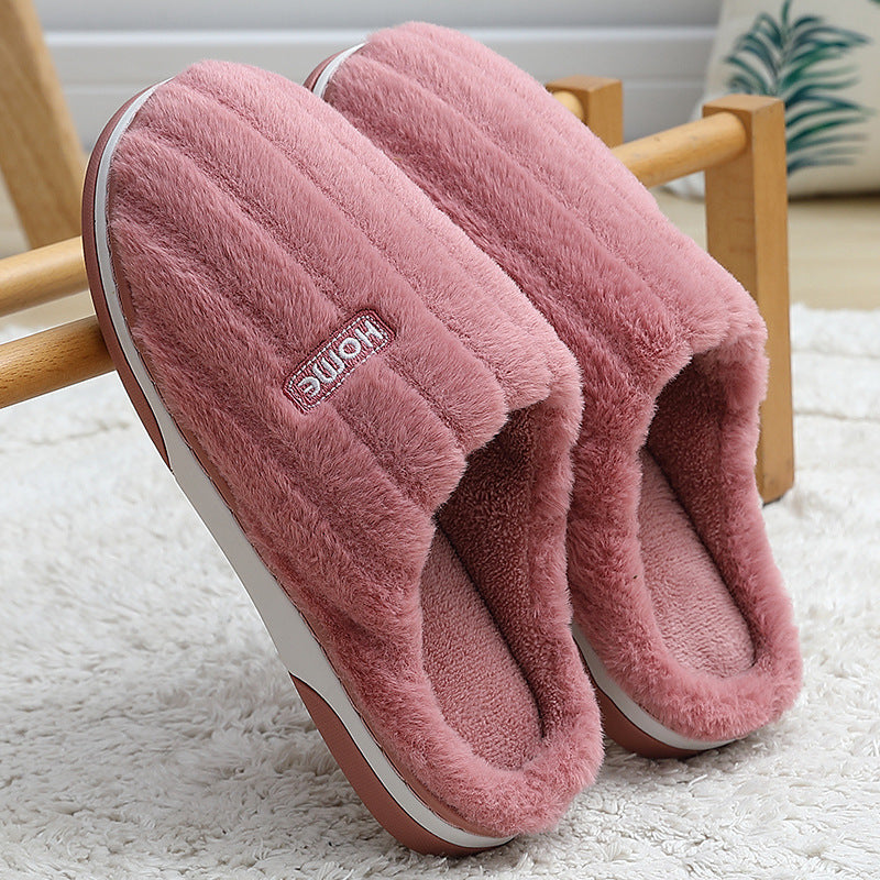 Home Cotton Slippers Women's Winter Plus Size Striped Plush Indoor