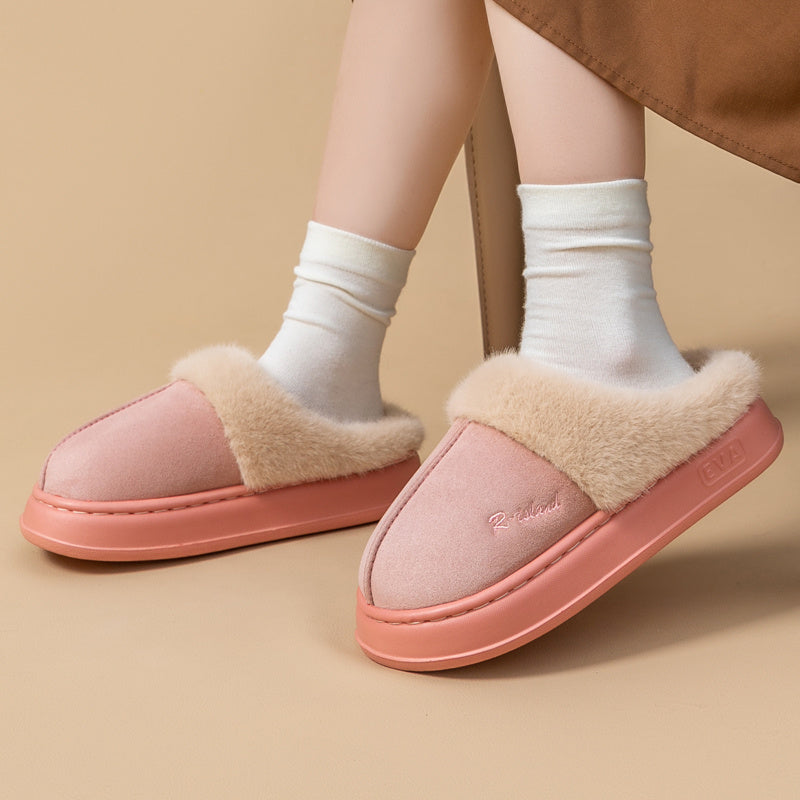 New Winter Cosy Warm Couple Style Concise Fluffy Slippers Women Men Non-slip Soft Slides Indoor Mule Ladies' Home Cotton Shoes