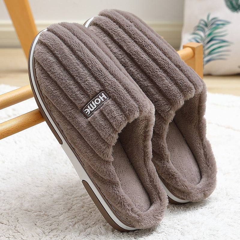 Home Cotton Slippers Women's Winter Plus Size Striped Plush Indoor