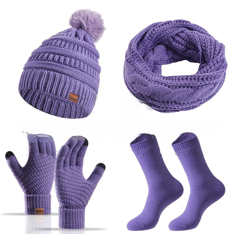 Winter Female Cap Scarf Gloves And Socks Four-piece Set