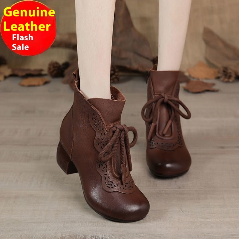 Real Soft Leather Women's Leather Boots Ethnic Style Retro