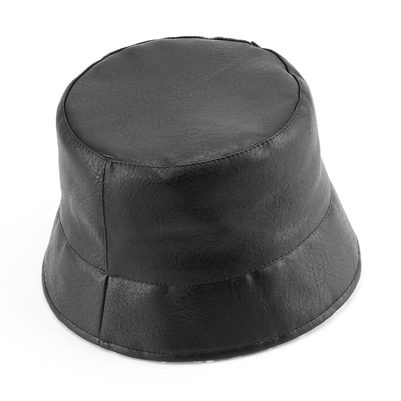 Personalized Women's Spring And Autumn Double-sided Solid Color Leather Bucket Hat Outdoor Sports