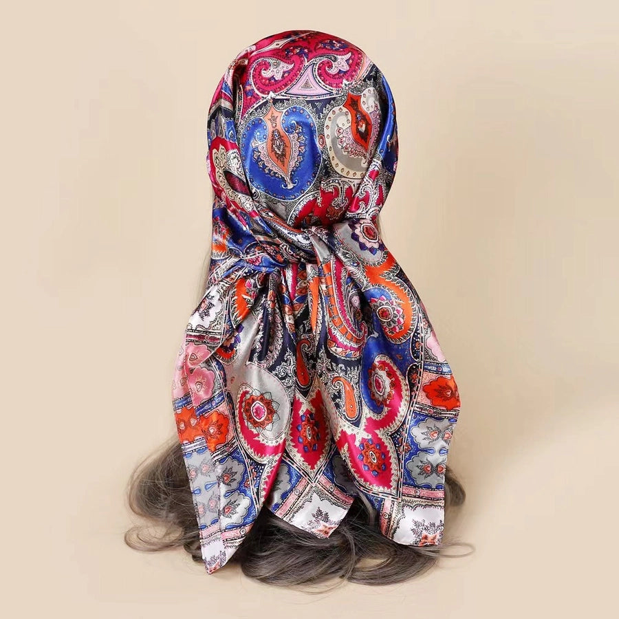 women's lady monogram satin printing silk scarf