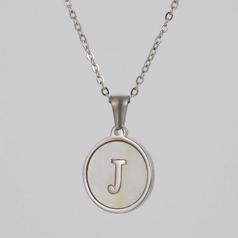 simple style letter stainless steel polishing plating shell pendant necklace