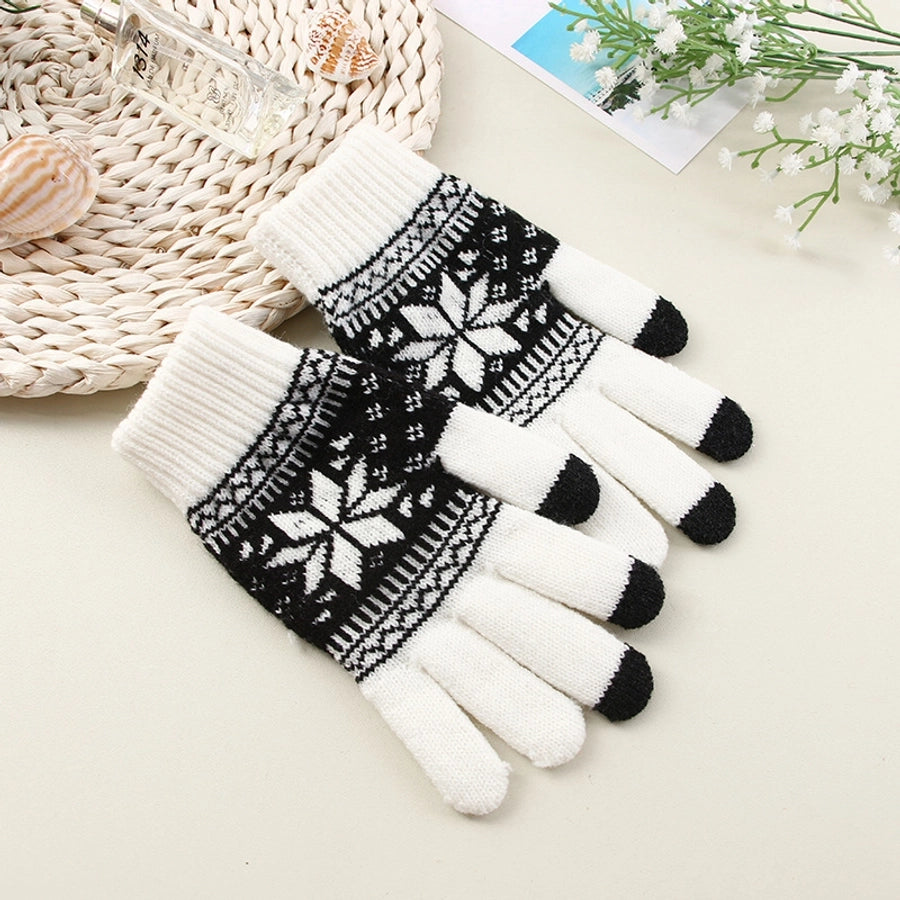 unisex fashion snowflake knitted fabric gloves 1 pair