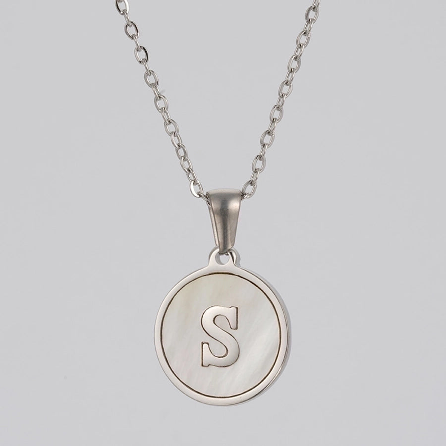 simple style letter stainless steel polishing plating shell pendant necklace