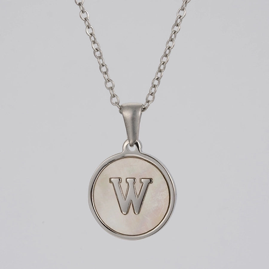 simple style letter stainless steel polishing plating shell pendant necklace