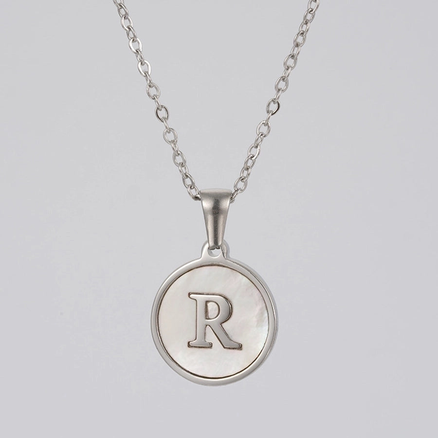 simple style letter stainless steel polishing plating shell pendant necklace