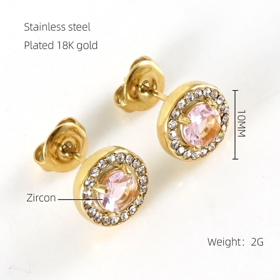 1 Pair Glam Sun Water Droplets Heart Shape Inlay Stainless Steel Rhinestones Zircon 18K Gold Plated Ear Studs