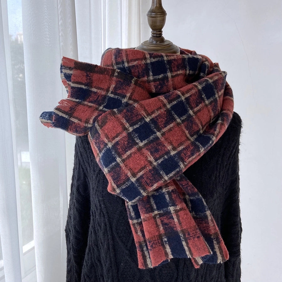 women's vintage style plaid imitation cashmere scarf