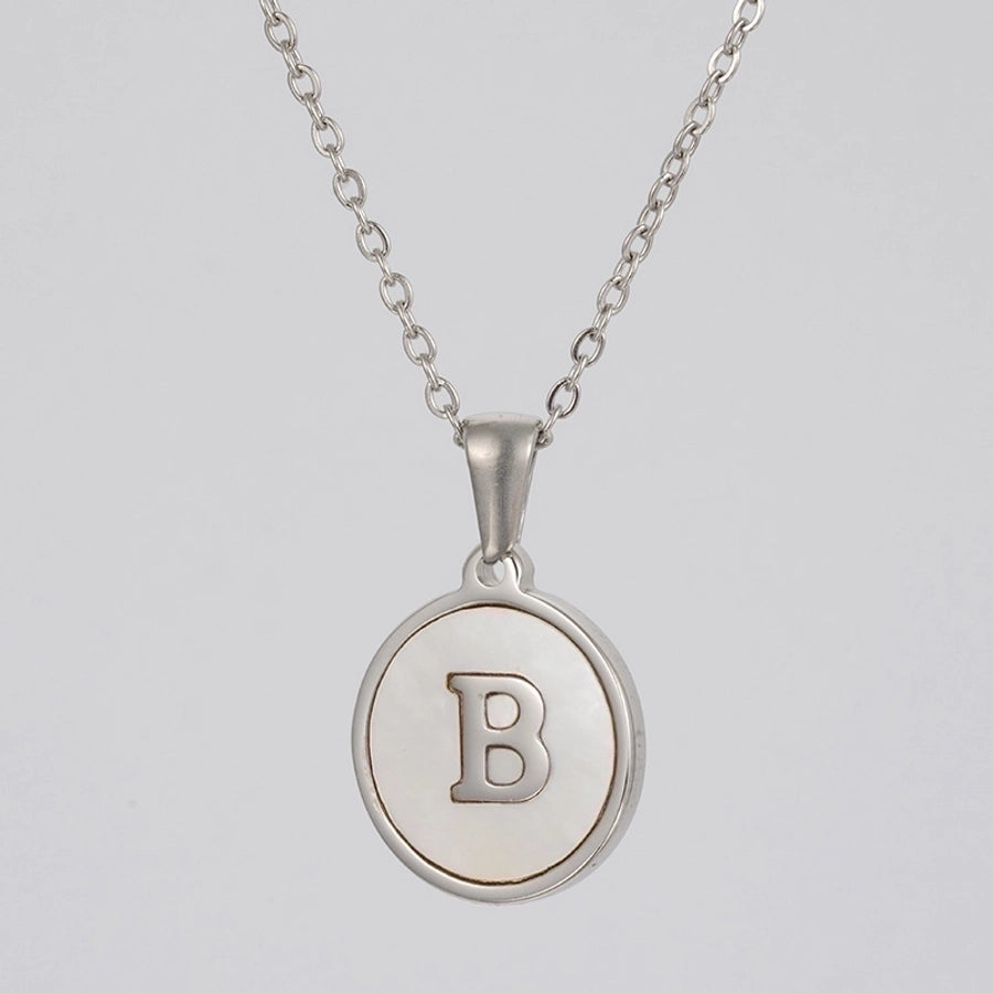 simple style letter stainless steel polishing plating shell pendant necklace