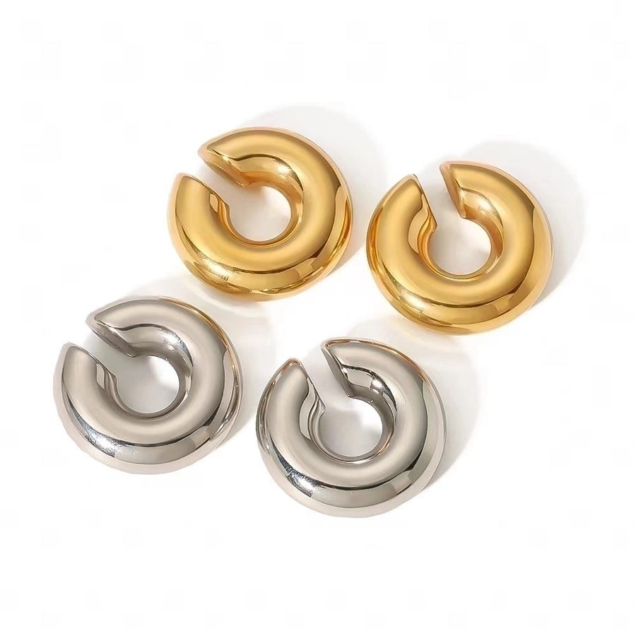 1 piece simple style solid color plating stainless steel gold plated ear cuffs