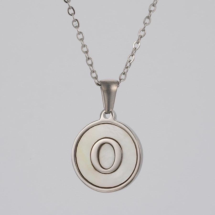 simple style letter stainless steel polishing plating shell pendant necklace