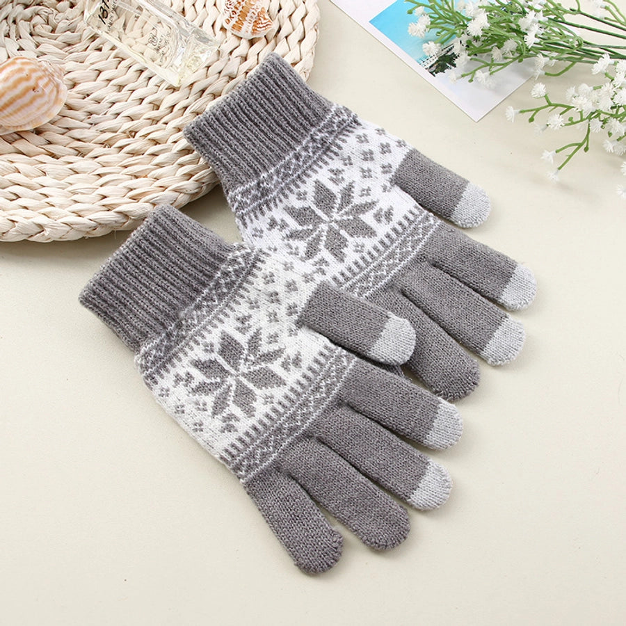 unisex fashion snowflake knitted fabric gloves 1 pair