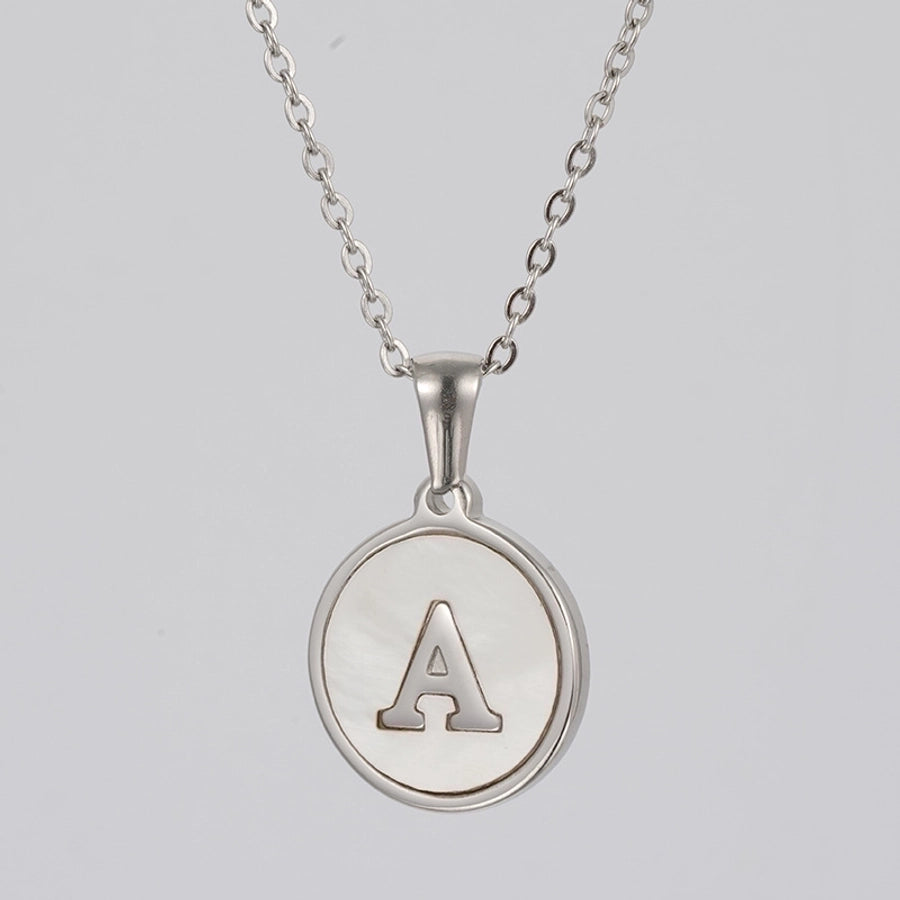 simple style letter stainless steel polishing plating shell pendant necklace