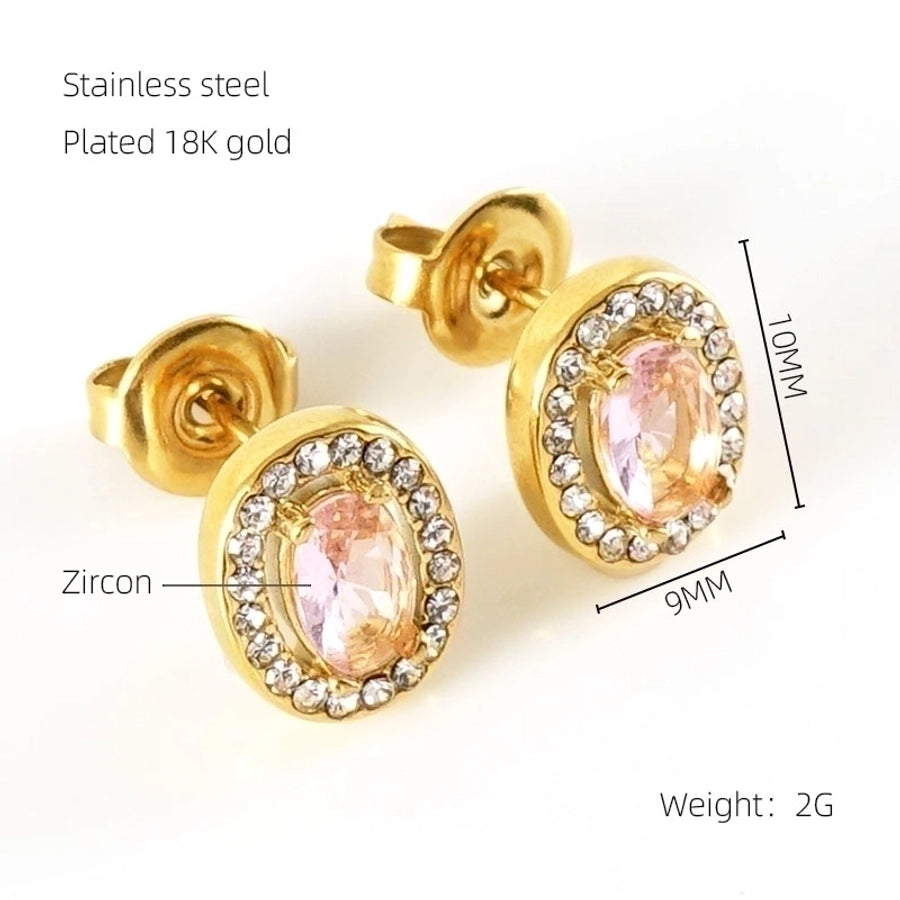 1 Pair Glam Sun Water Droplets Heart Shape Inlay Stainless Steel Rhinestones Zircon 18K Gold Plated Ear Studs