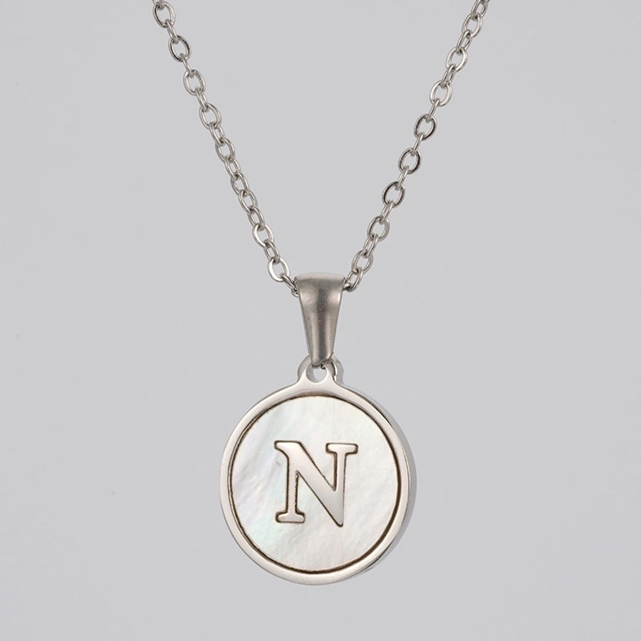 simple style letter stainless steel polishing plating shell pendant necklace