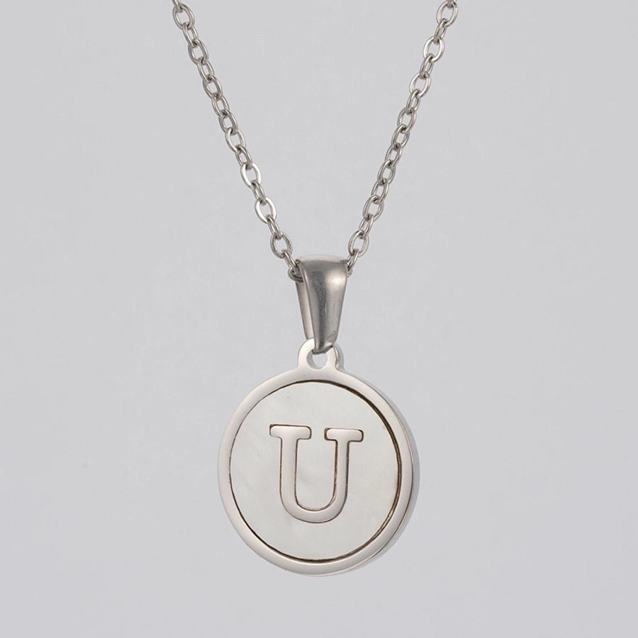 simple style letter stainless steel polishing plating shell pendant necklace